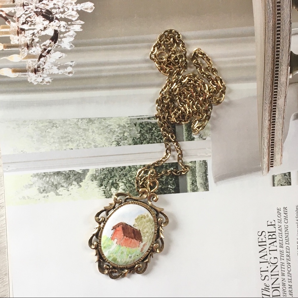 Vintage Painting Pendant Necklace